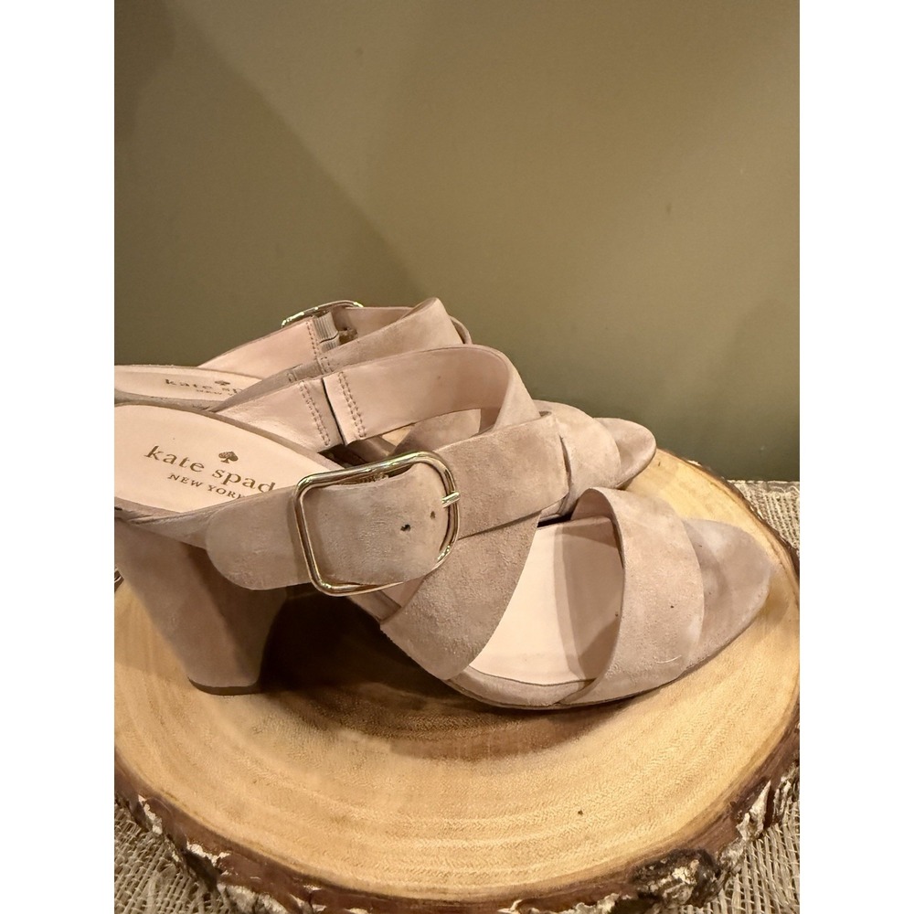Kate Spade Orchid Suede Sandal In Fawn Blush Kid Suede Block Heels Sz 9